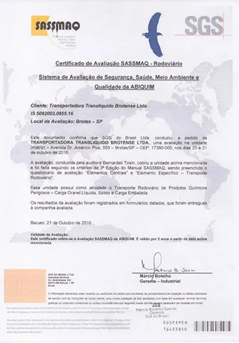 Certificado SASSMAQ